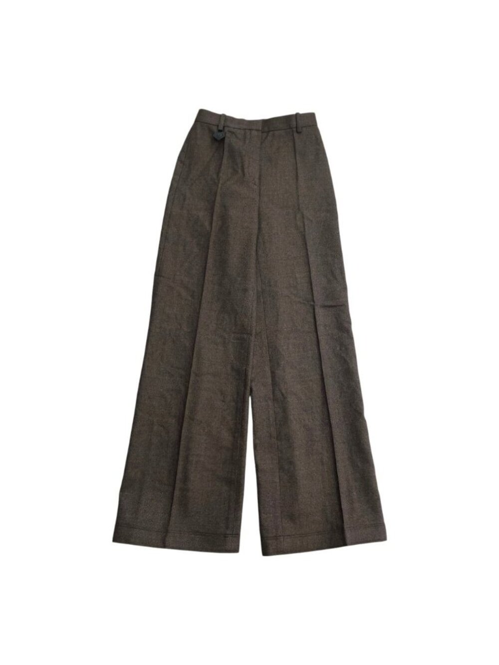 Louis Vuitton Leather Tab Wide Flare Pants Trousers LV Circle Logo Brown 38